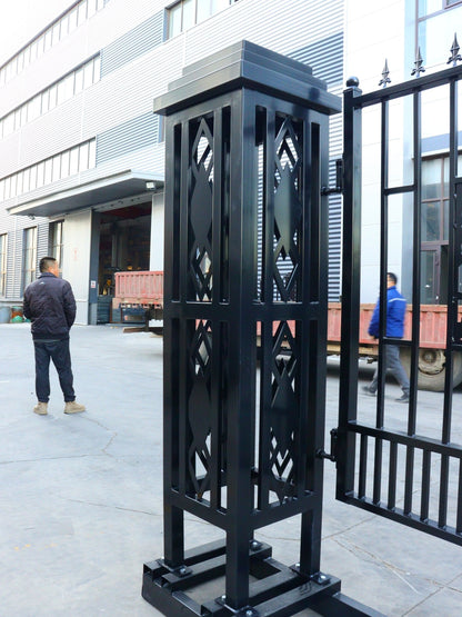 20 FT Heavy - Duty Steel Driveway Gate with Square Deer Artwork – Black Dual Swing Farm & Ranch Gate Kit SU20SQ - with | Sold by Uncle Wiener's Wholesale