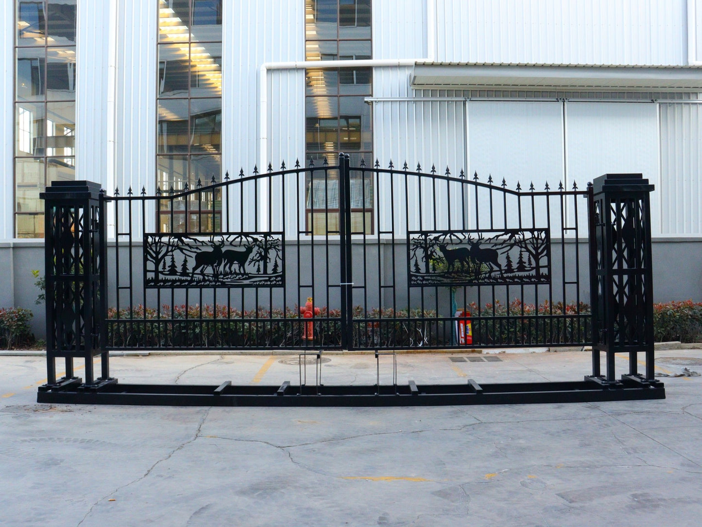 20 FT Heavy - Duty Steel Driveway Gate with Square Deer Artwork – Black Dual Swing Farm & Ranch Gate Kit SU20SQ - with | Sold by Uncle Wiener's Wholesale