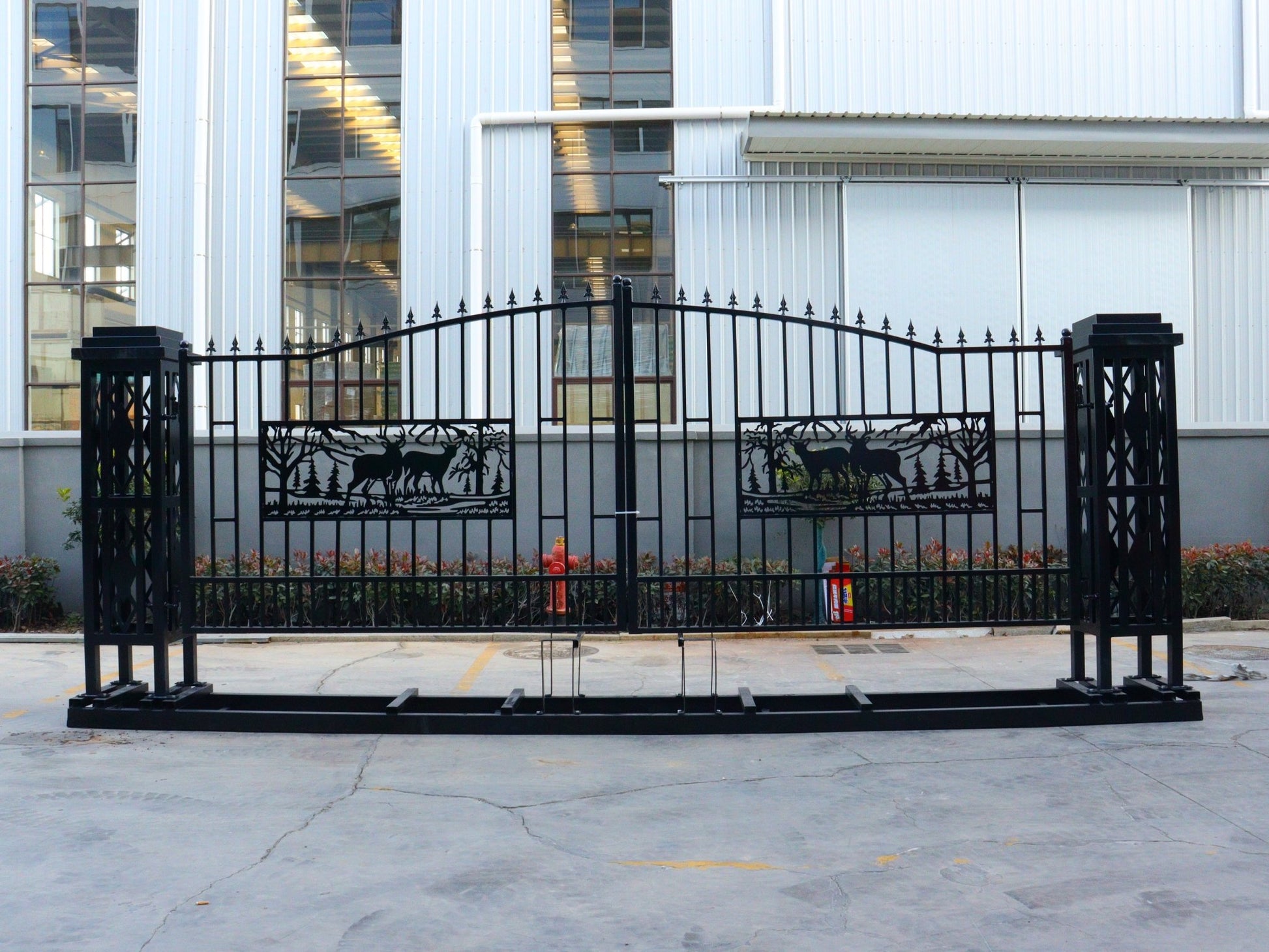 20 FT Heavy - Duty Steel Driveway Gate with Square Deer Artwork – Black Dual Swing Farm & Ranch Gate Kit SU20SQ - with | Sold by Uncle Wiener's Wholesale