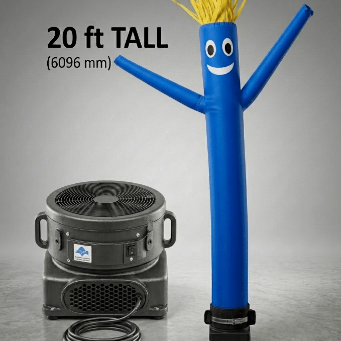 20 FT Inflatable Sky Dancer with Blower – Wacky Waving Air Tube Man for Outdoor Advertising - Snow Equipment with Blue | Sold by Uncle Wiener's Wholesale
