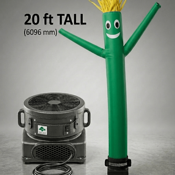 20 FT Inflatable Sky Dancer with Blower – Wacky Waving Air Tube Man for Outdoor Advertising - Snow Equipment with Green | Sold by Uncle Wiener's Wholesale