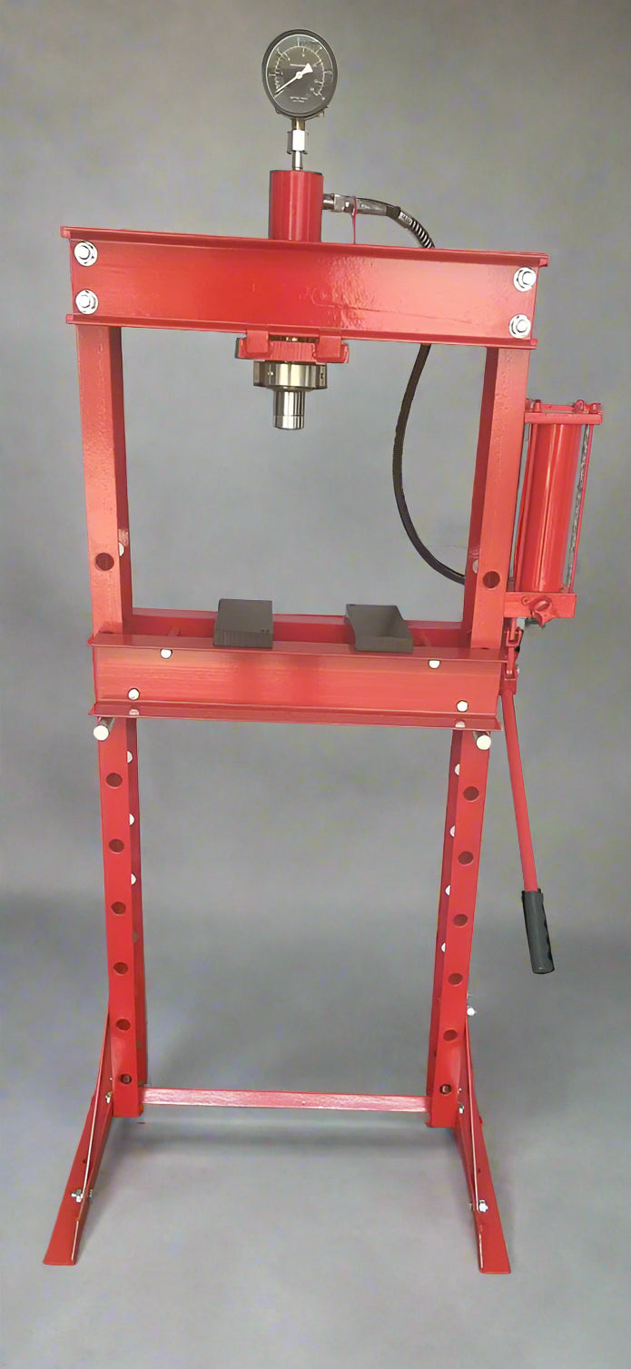 20-ton hydraulic shop press with vertical single pump and pressure gauge