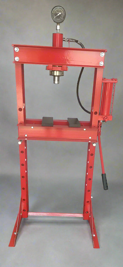 20-ton hydraulic shop press with vertical single pump and pressure gauge