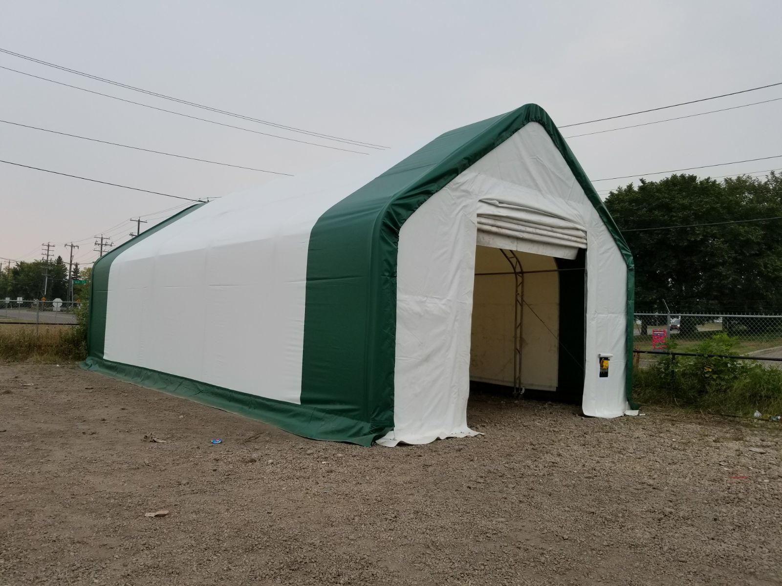 20ft double truss PVC fabric shelter with roll-up door