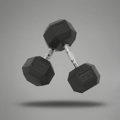 Rubber hex dumbbells set with chrome handle 5kg to 25kg
Hexagonal dumbbells for strength training home and gym
Anti-roll rubber dumbbell set black chrome grip
Home gym hex dumbbells lineup 5kg 10kg 15kg 20kg 25kg
Close-up ergonomic chrome handle on hex dumbbell