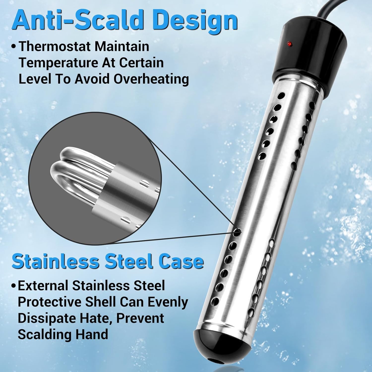 2000W Immersion Water Heater Electric with LCD Thermometer and 304 Stainless Steel Guard for Portable Hot Water Use WH26102 - with | Sold by Uncle Wiener's Wholesale