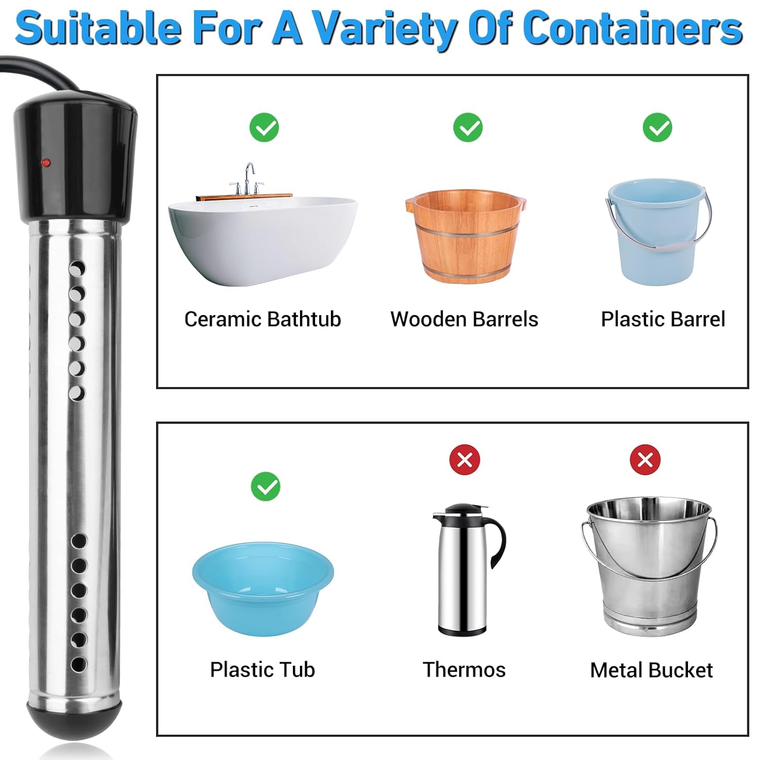 2000W Immersion Water Heater Electric with LCD Thermometer and 304 Stainless Steel Guard for Portable Hot Water Use WH26102 - with | Sold by Uncle Wiener's Wholesale