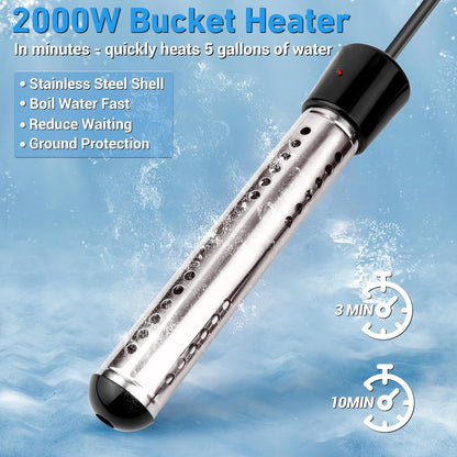 2000W Immersion Water Heater Electric with LCD Thermometer and 304 Stainless Steel Guard for Portable Hot Water Use WH26102 - with | Sold by Uncle Wiener's Wholesale