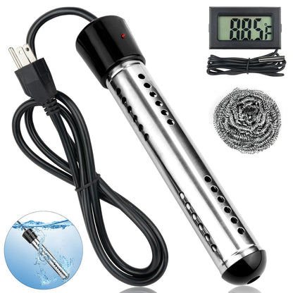 2000W Immersion Water Heater Electric with LCD Thermometer and 304 Stainless Steel Guard for Portable Hot Water Use WH26102 - with | Sold by Uncle Wiener's Wholesale