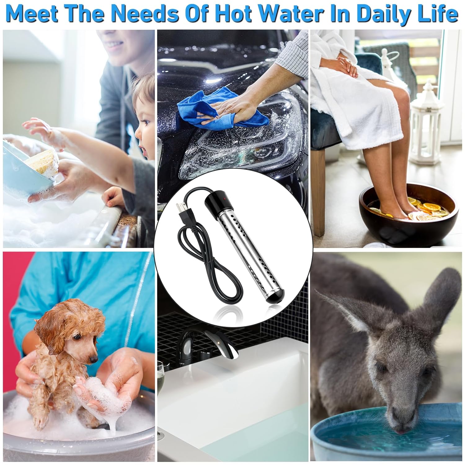 2000W Immersion Water Heater Electric with LCD Thermometer and 304 Stainless Steel Guard for Portable Hot Water Use WH26102 - with | Sold by Uncle Wiener's Wholesale