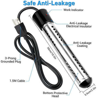 2000W Immersion Water Heater Electric with LCD Thermometer and 304 Stainless Steel Guard for Portable Hot Water Use WH26102 - with | Sold by Uncle Wiener's Wholesale