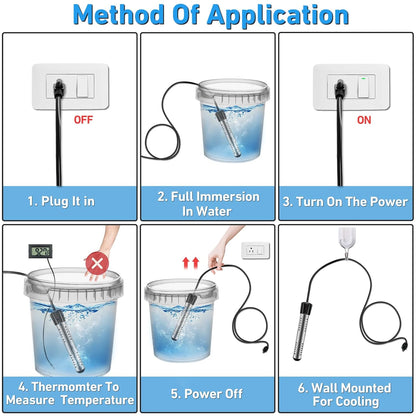 2000W Immersion Water Heater Electric with LCD Thermometer and 304 Stainless Steel Guard for Portable Hot Water Use WH26102 - with | Sold by Uncle Wiener's Wholesale