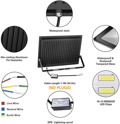 200W LED Flood Light – Outdoor Bright White IP66 Waterproof Energy Saving B6200W - with | Sold by Uncle Wiener's Wholesale