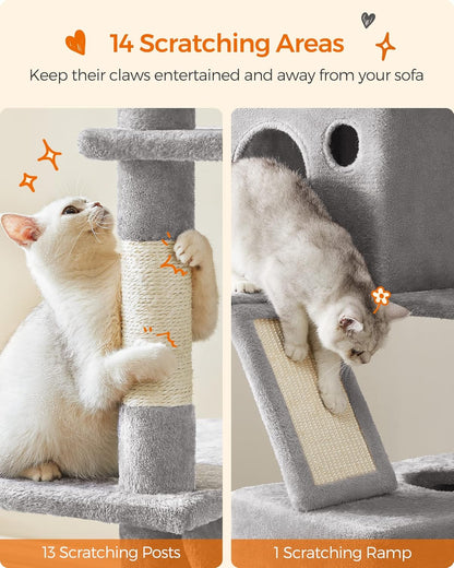 206 cm Cat Tree Tower with 2 Perches, 2 Cat Condos, Hammock, Basket and 14 Scratching Areas, Multi-Level Cat Activity Center Light Gray PCT190W01 - with | Sold by Uncle Wiener's Wholesale