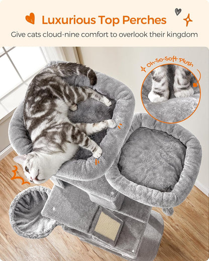 206 cm Cat Tree Tower with 2 Perches, 2 Cat Condos, Hammock, Basket and 14 Scratching Areas, Multi-Level Cat Activity Center Light Gray PCT190W01 - with | Sold by Uncle Wiener's Wholesale