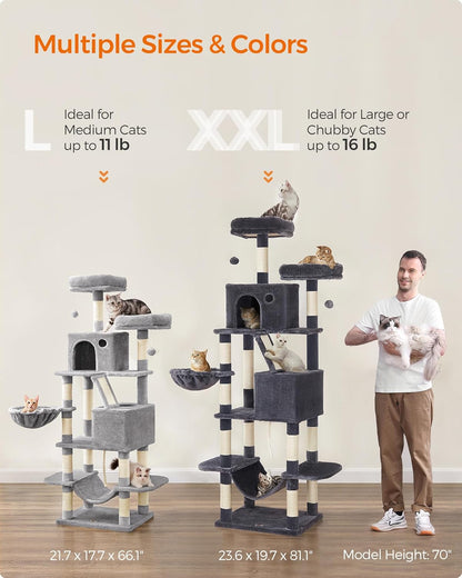 206 cm Cat Tree Tower with 2 Perches, 2 Cat Condos, Hammock, Basket and 14 Scratching Areas, Multi-Level Cat Activity Center Light Gray PCT190W01 - with | Sold by Uncle Wiener's Wholesale