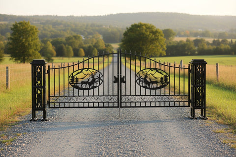 20FT Metal Farm Gate Kit Driveway Entry Design Dual - Swing Gate Kit – Deer Artwork SU24DR - with | Sold by Uncle Wiener's Wholesale
