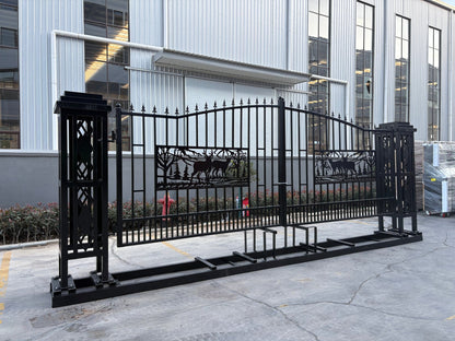 20FT Metal Farm Gate Kit Driveway Entry Design Dual - Swing Gate Kit – Square Deer Artwork SU24SQ - with | Sold by Uncle Wiener's Wholesale
