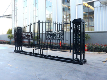 20FT Metal Farm Gate Kit Driveway Entry Design Dual - Swing Gate Kit – Square Deer Artwork SU24SQ - with | Sold by Uncle Wiener's Wholesale