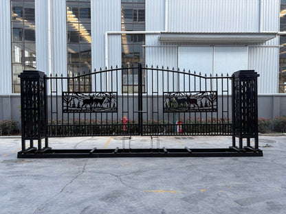20FT Metal Farm Gate Kit Driveway Entry Design Dual - Swing Gate Kit – Square Deer Artwork SU24SQ - with | Sold by Uncle Wiener's Wholesale