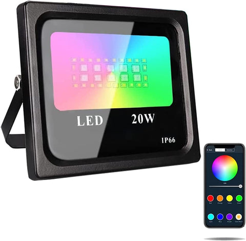 20W Bluetooth RGB LED Flood Light – APP Control, IP66 Waterproof 820WFL - with | Sold by Uncle Wiener's Wholesale