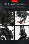 21-Speed Transmission System on Electric Mountain Bike for Smooth Gear Shifting
