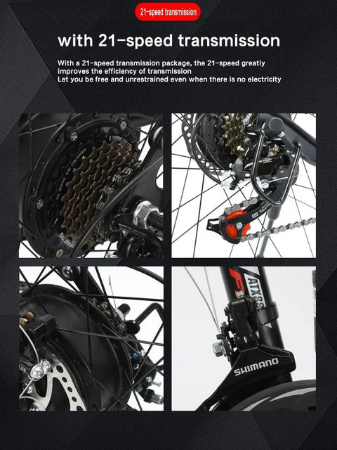 21-Speed Transmission System on Electric Mountain Bike for Smooth Gear Shifting
