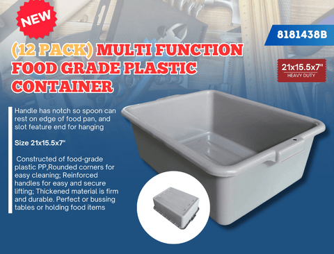 21" x 15.5" Food Grade Plastic Storage Bins & Lids – Heavy - Duty Multi - Function Containers for Commercial & Kitchen Use - with 21" x 15.5" x 5" Bin – 12 Pack | Sold by Uncle Wiener's Wholesale