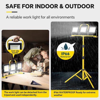 21000LM LED Work Light with Stand – 3 - Head Adjustable Tripod 6500K IP66 Waterproof – 1221342 - with | Sold by Uncle Wiener's Wholesale