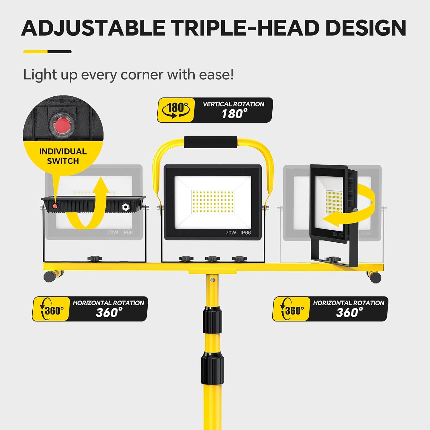 21000LM LED Work Light with Stand – 3 - Head Adjustable Tripod 6500K IP66 Waterproof – 1221342 - with | Sold by Uncle Wiener's Wholesale