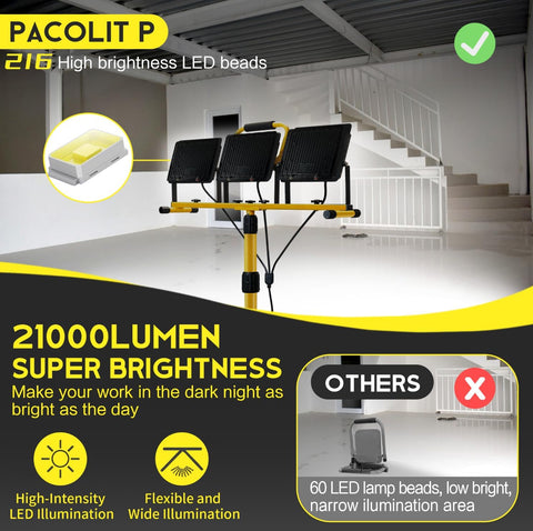 21000Lumen LED Work Lights with Stand: 3 Head Portable Work Light with Individual Switch - IP66 Waterproof Tripod Worklight with 16.4FT Cord for Workshop Garage Construction Site Outdoor Lighting - with | Sold by Uncle Wiener's Wholesale