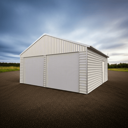 21x19 FT Double Metal Garage Shed – Optional Roll - Up Doors, Heavy - Duty Storage - Storage Sheds with 21’ x 19’ Double Metal Garage Shed & Electric Roll - Up Doors | Sold by Uncle Wiener's Wholesale