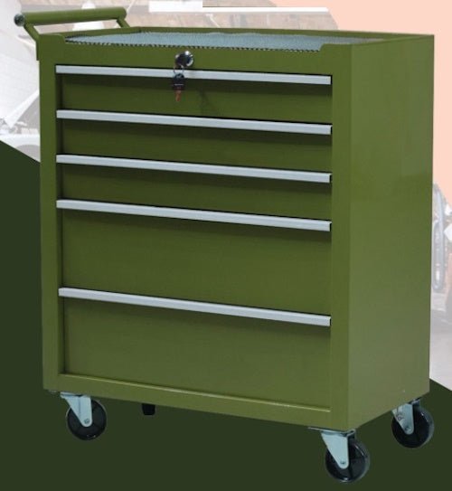 24" 5-Drawer Rolling Tool Cart with Locking Casters, Side Push Handle &amp; Powder-Coated Steel Cabinet for Garage, Shop &amp; Mechanics - with 24" 5-Drawer Rolling Tool Cart Olive Green | Sold by Uncle Wiener's Wholesale
