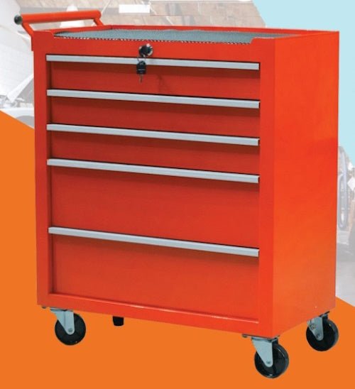 24" 5-Drawer Rolling Tool Cart with Locking Casters, Side Push Handle &amp; Powder-Coated Steel Cabinet for Garage, Shop &amp; Mechanics - with 24" 5-Drawer Rolling Tool Cart Orange | Sold by Uncle Wiener's Wholesale