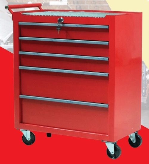 24" 5-Drawer Rolling Tool Cart with Locking Casters, Side Push Handle &amp; Powder-Coated Steel Cabinet for Garage, Shop &amp; Mechanics - with 24" 5-Drawer Rolling Tool Cart Red | Sold by Uncle Wiener's Wholesale