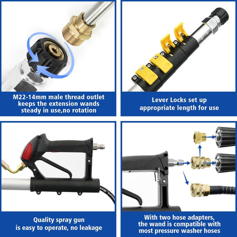 24 ft Telescoping Pressure Washer Wand Kit – Brush Head, Gutter Cleaner, 7 Nozzles – PWTW - with | Sold by Uncle Wiener's Wholesale