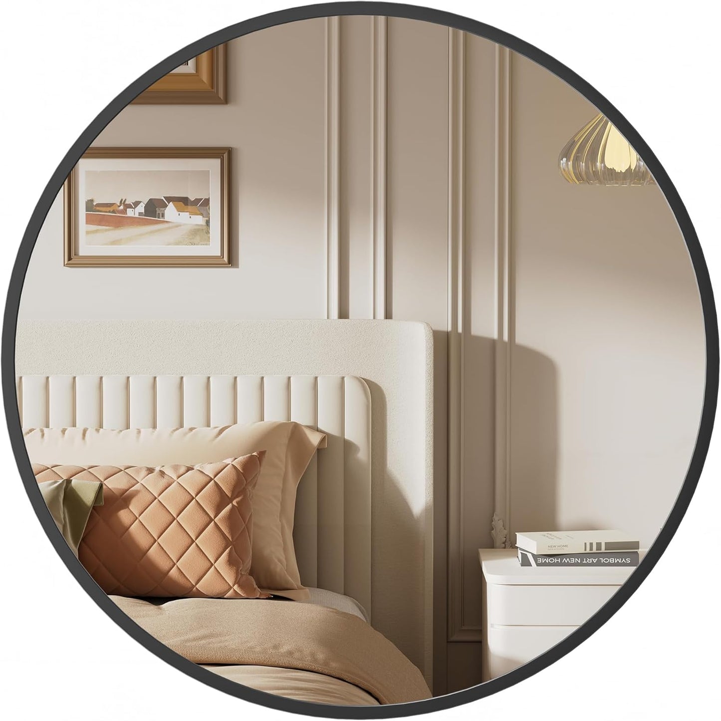 24 Inch Round Wall Mirror with Metal Frame, Bathroom Vanity Mirror, Decorative Circle Mirror for Entryway, Bedroom and Living Room Ink Black LWM102B01 - with | Sold by Uncle Wiener's Wholesale
