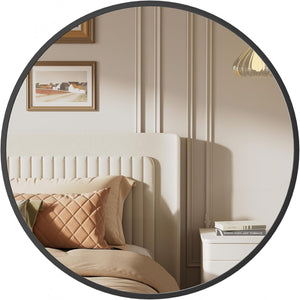 24 Inch Round Wall Mirror with Metal Frame, Bathroom Vanity Mirror, Decorative Circle Mirror for Entryway, Bedroom and Living Room Ink Black LWM102B01