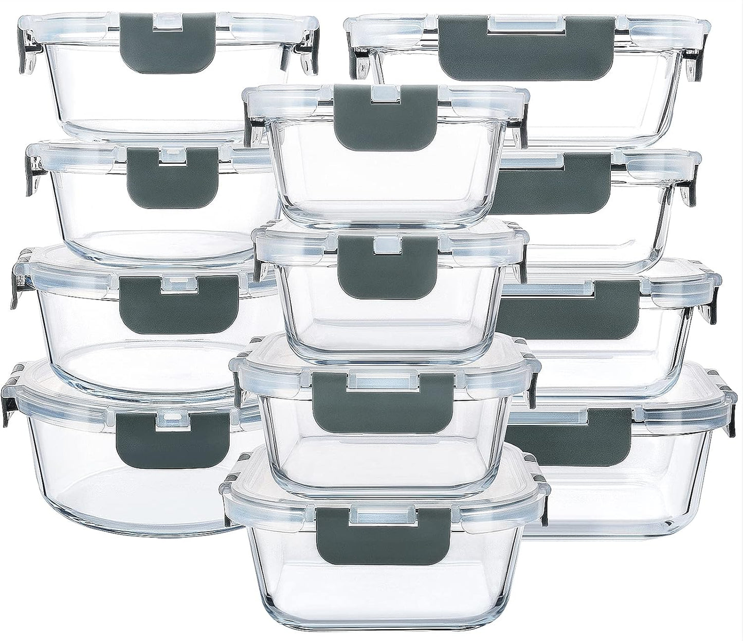 24 - Piece Glass Food Storage Container Set with Locking Lids Meal Prep Microwave Oven Safe S1340 - with | Sold by Uncle Wiener's Wholesale