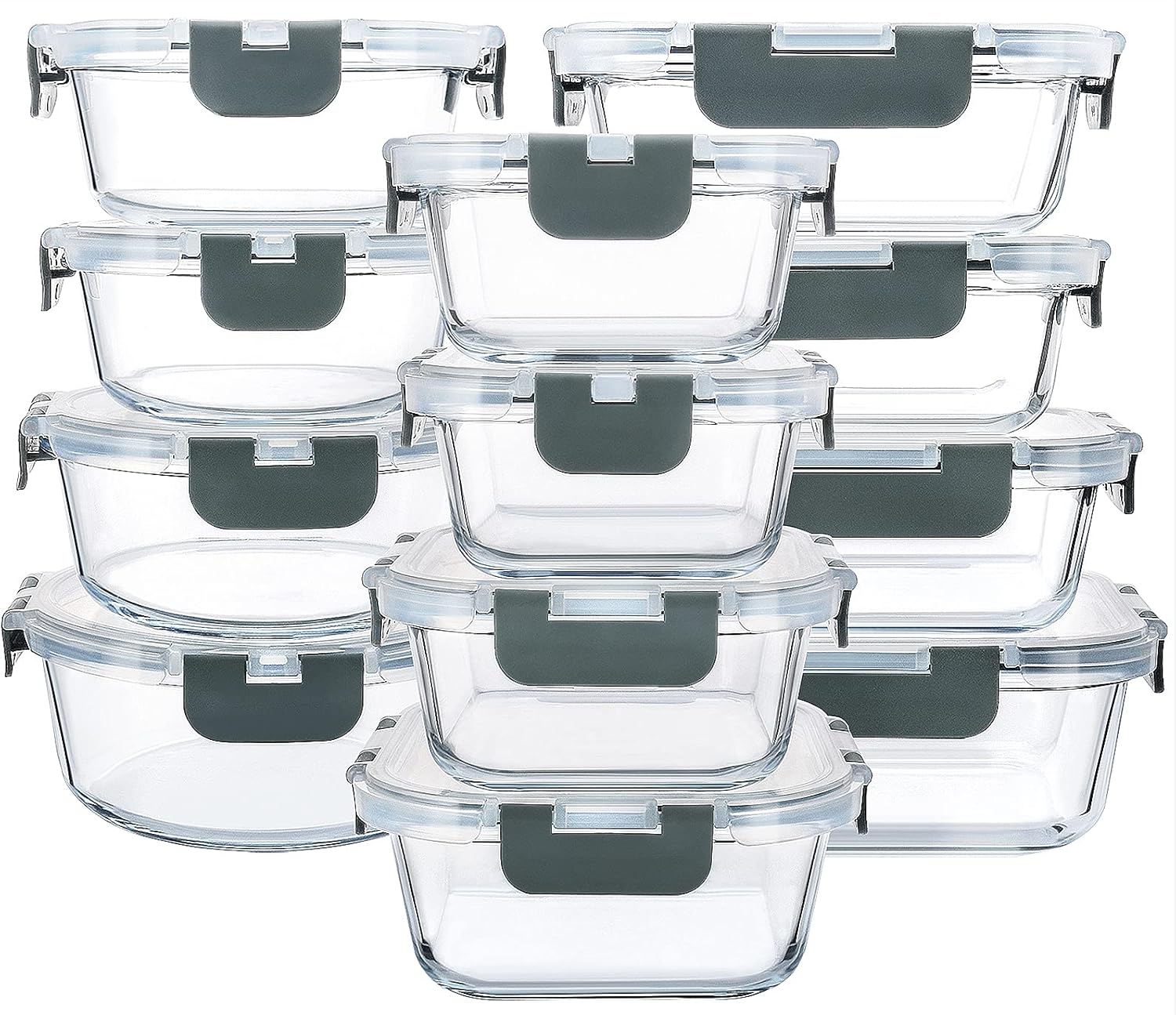24 - Piece Glass Food Storage Container Set with Locking Lids Meal Prep Microwave Oven Safe S1340 - with | Sold by Uncle Wiener's Wholesale