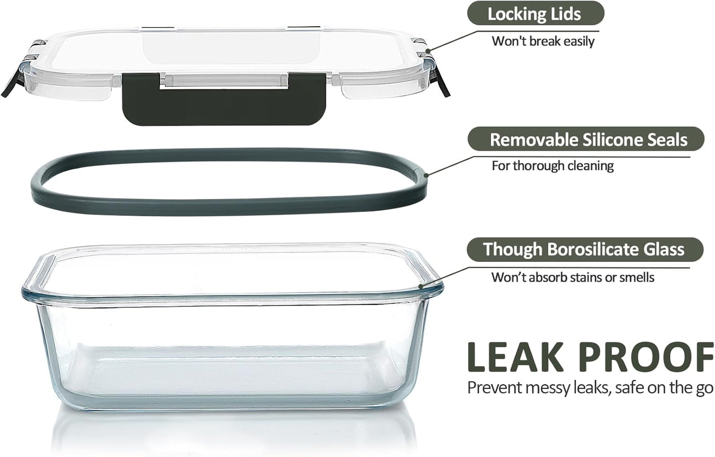 24 - Piece Glass Food Storage Container Set with Locking Lids Meal Prep Microwave Oven Safe S1340 - with | Sold by Uncle Wiener's Wholesale