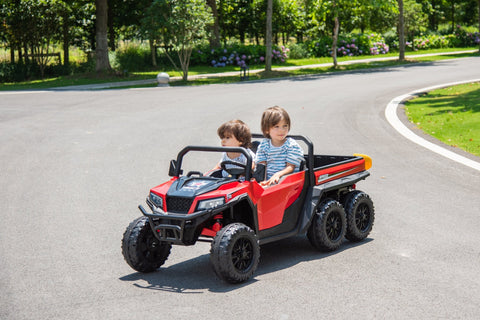 24 V Six - Wheel UTV Ride - On Truck – Leather Seat, EVA Wheels, 550 W Motors, Remote Control - with Red | Sold by Uncle Wiener's Wholesale