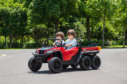 24 V Six - Wheel UTV Ride - On Truck – Leather Seat, EVA Wheels, 550 W Motors, Remote Control - with Red | Sold by Uncle Wiener's Wholesale
