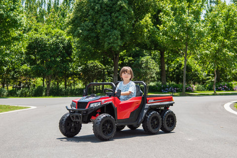 24 V Six - Wheel UTV Ride - On Truck – Leather Seat, EVA Wheels, 550 W Motors, Remote Control - with Red | Sold by Uncle Wiener's Wholesale
