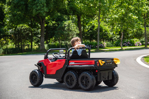 24 V Six - Wheel UTV Ride - On Truck – Leather Seat, EVA Wheels, 550 W Motors, Remote Control - with Red | Sold by Uncle Wiener's Wholesale
