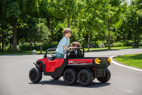 24 V Six - Wheel UTV Ride - On Truck – Leather Seat, EVA Wheels, 550 W Motors, Remote Control - with Red | Sold by Uncle Wiener's Wholesale