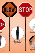 24" x 24" Flagger Stop/Slow Paddle — Double - Sided with Telescopic Staff 329481 - with | Sold by Uncle Wiener's Wholesale