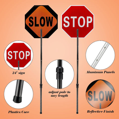 24" x 24" Flagger Stop/Slow Paddle — Double - Sided with Telescopic Staff 329481 - with | Sold by Uncle Wiener's Wholesale