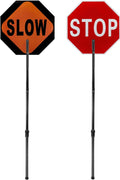 24" x 24" Flagger Stop/Slow Paddle — Double - Sided with Telescopic Staff 329481 - with | Sold by Uncle Wiener's Wholesale