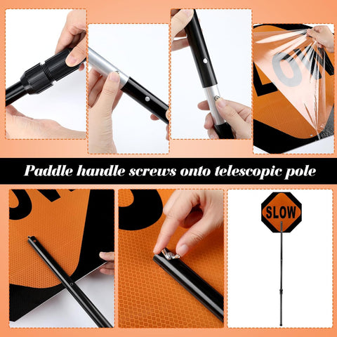 24" x 24" Flagger Stop/Slow Paddle — Double - Sided with Telescopic Staff 329481 - with | Sold by Uncle Wiener's Wholesale